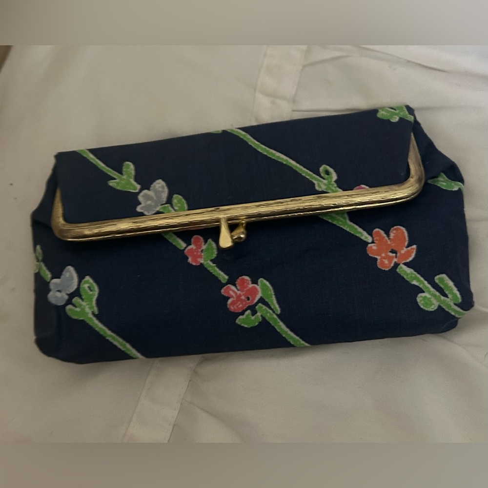 Navy Floral Frame Clutch Bag